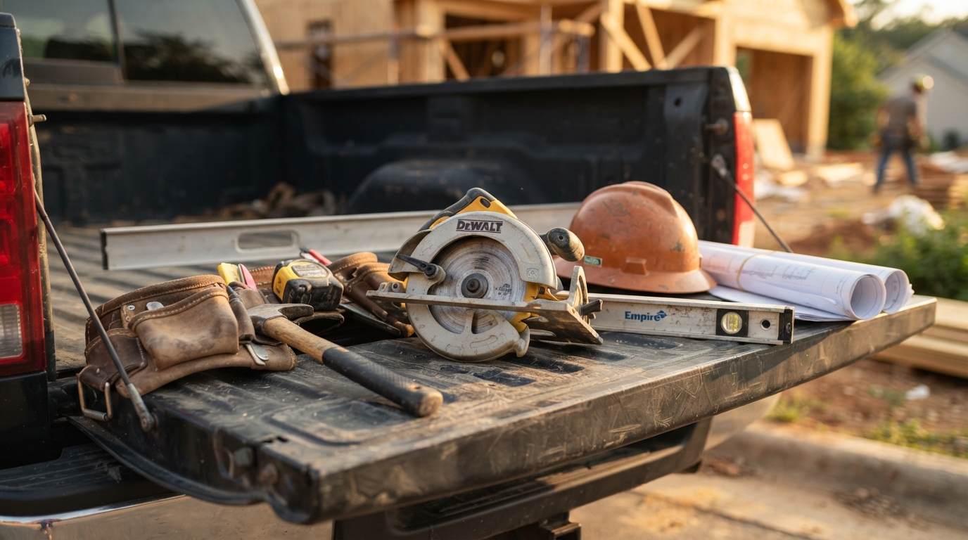 General contracting tools and equipment at a construction site